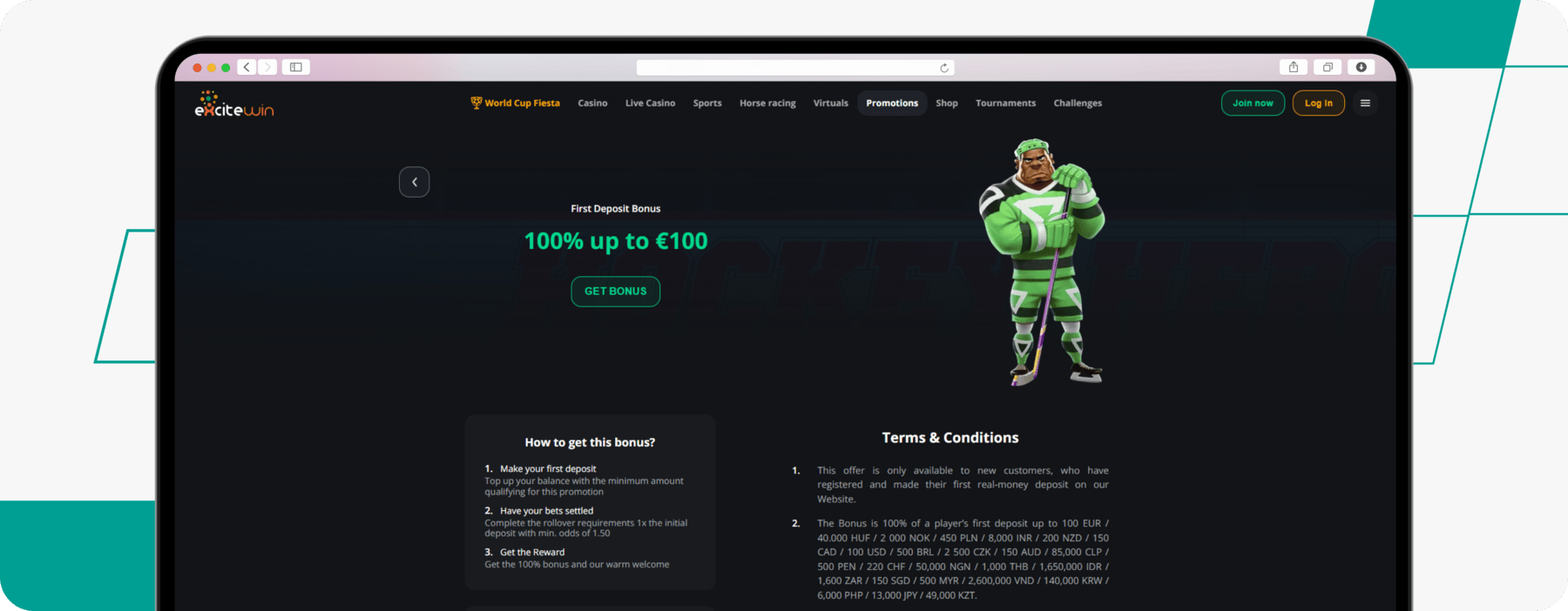 screenshot of excitewin sports welcome offer