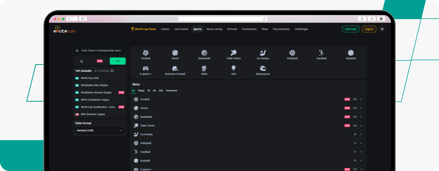 screenshot of excitewin sportsbook