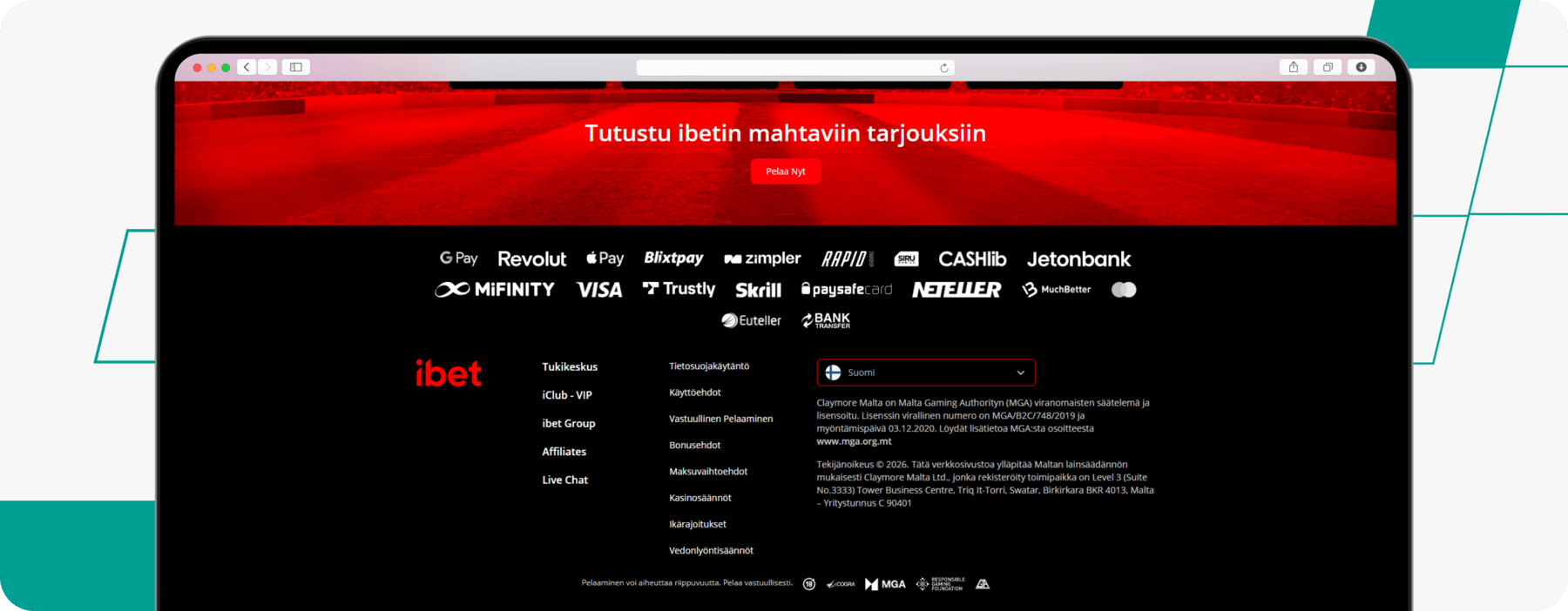 screenshot of ibet finland payment methods