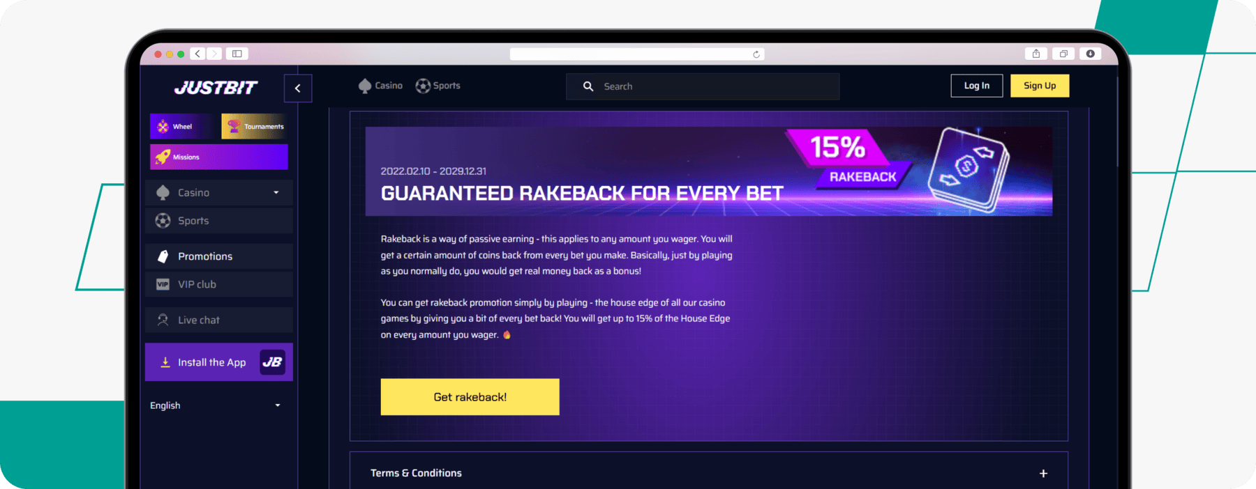 screenshot of justbit rakeback offer