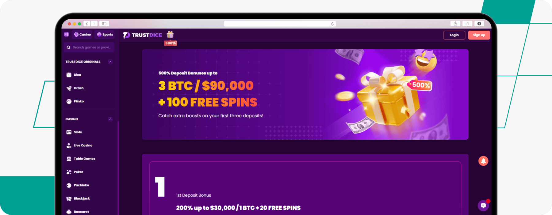 screenshot of trustdice casino deposit welcome bonus