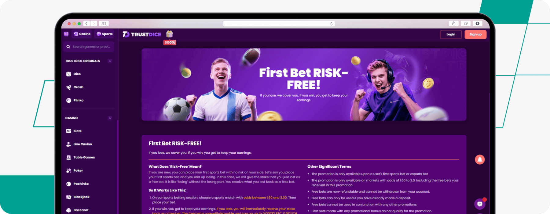 screenshot of trustdice first bet back welcome offer