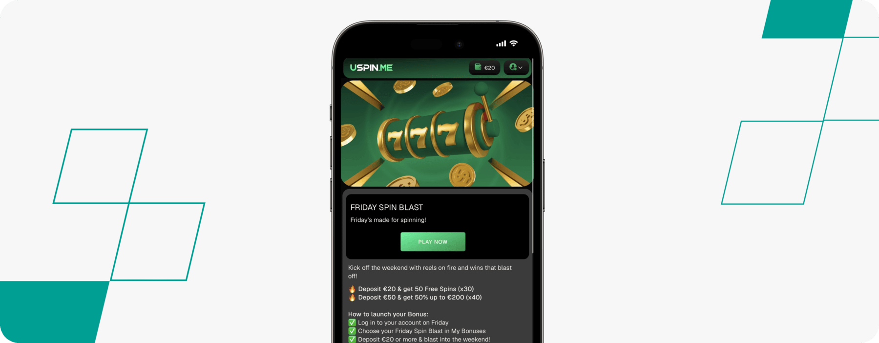 screenshot of uspin friday spin blast offer