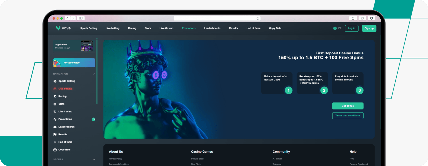 screenshot of vave first deposit casino bonus
