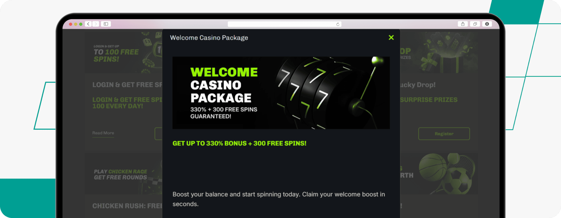 screenshot of velobet casino welcome package