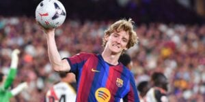 Champions League Acca, Anthony Gordon Pictured in Action for Barcelona.