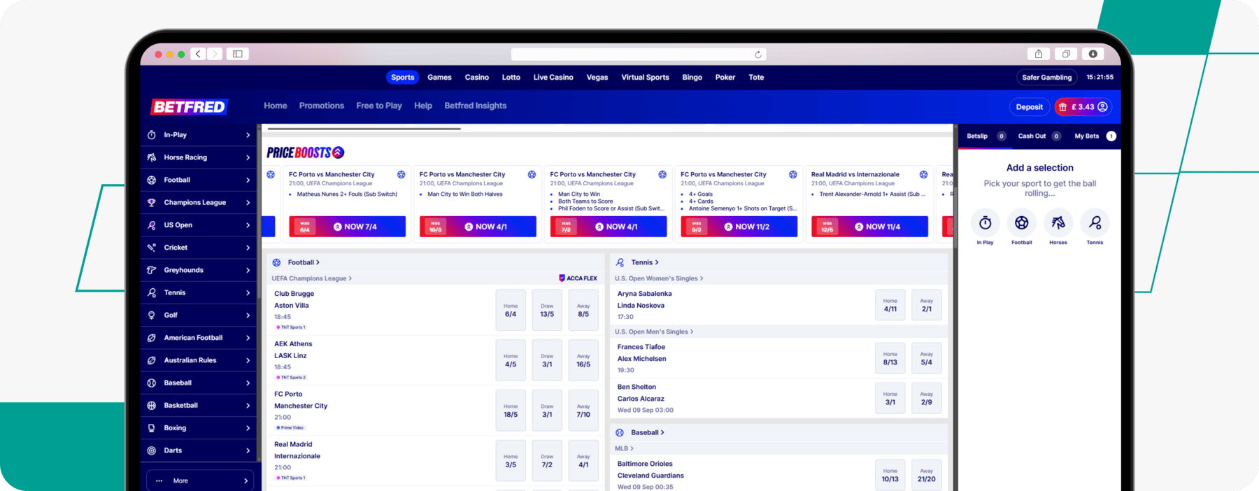 screenshot of betfred enhanced odds