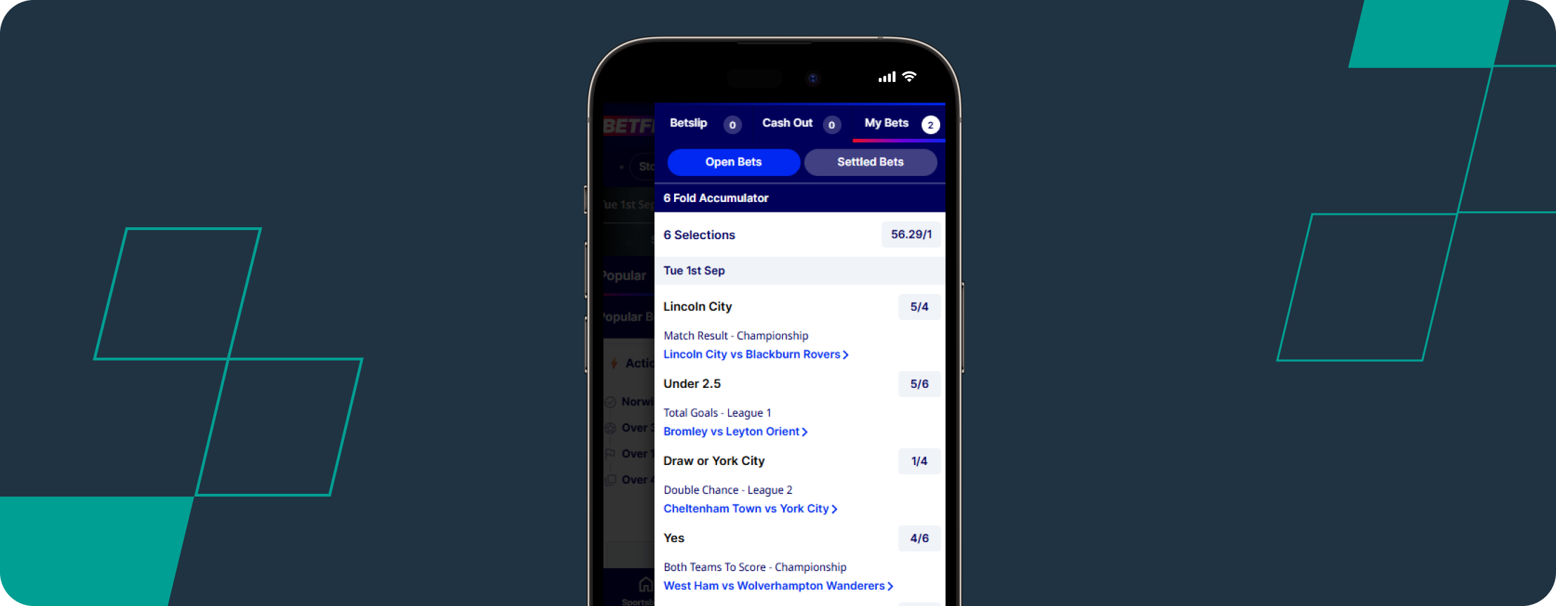 betfred bet slip with six-fold acca