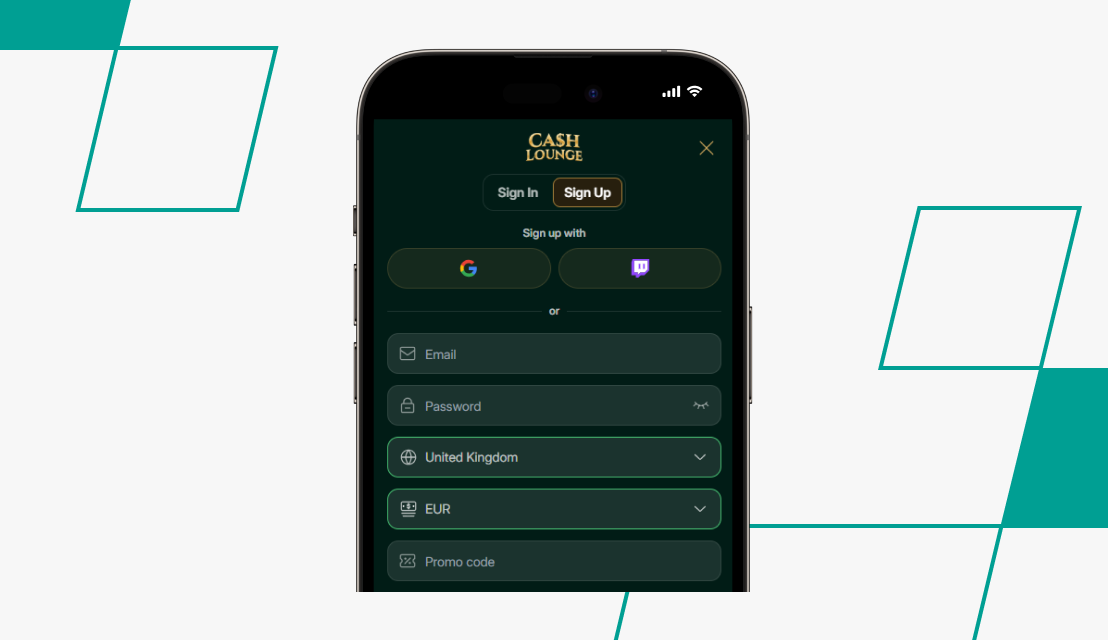screenshot of cash lounge registration form