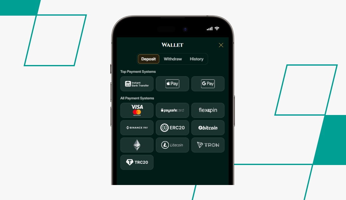 screenshot of cash lounge deposit options