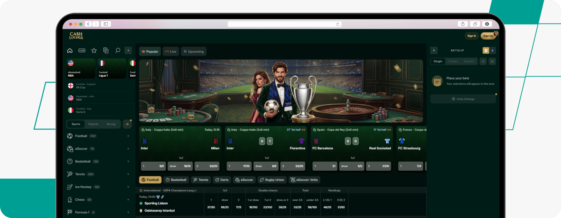screenshot of cash lounge sportsbook homepage