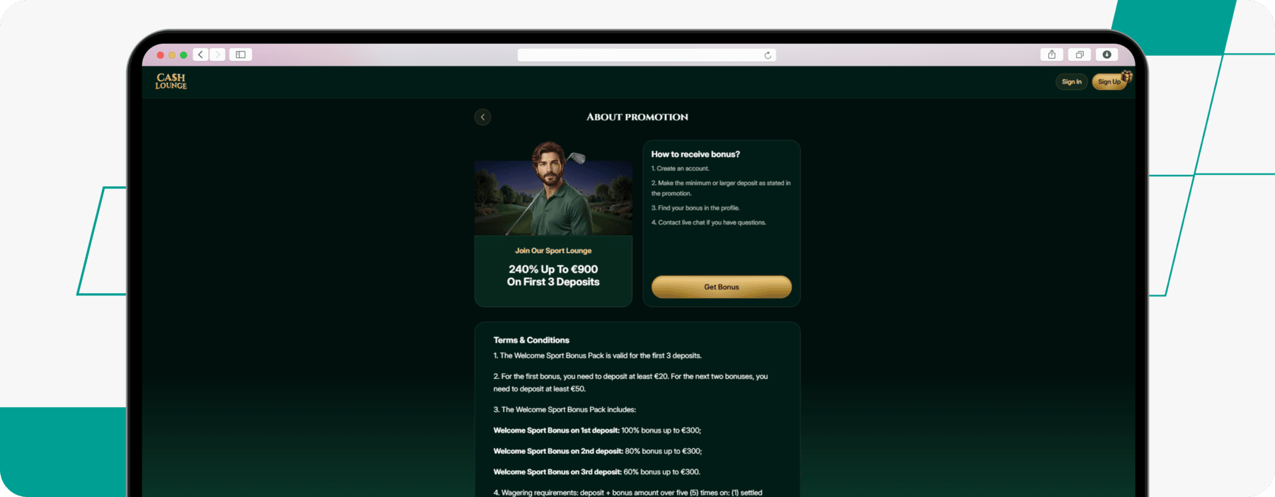 screenshot of cash lounge sports welcome offer