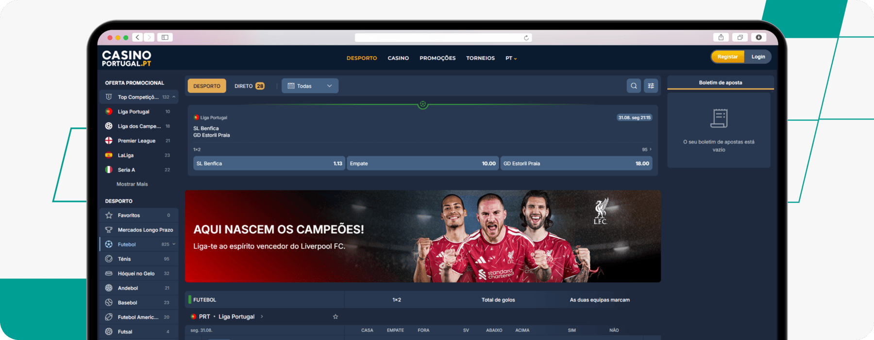 screenshot of casino portugal sportsbook