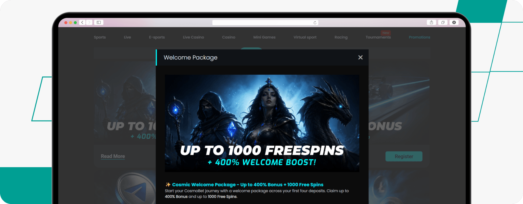 screenshot of cosmobet casino welcome offer