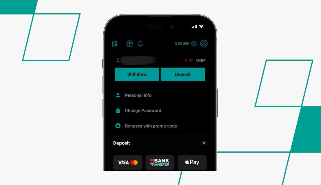 screenshot of cosmobet account and deposit popup