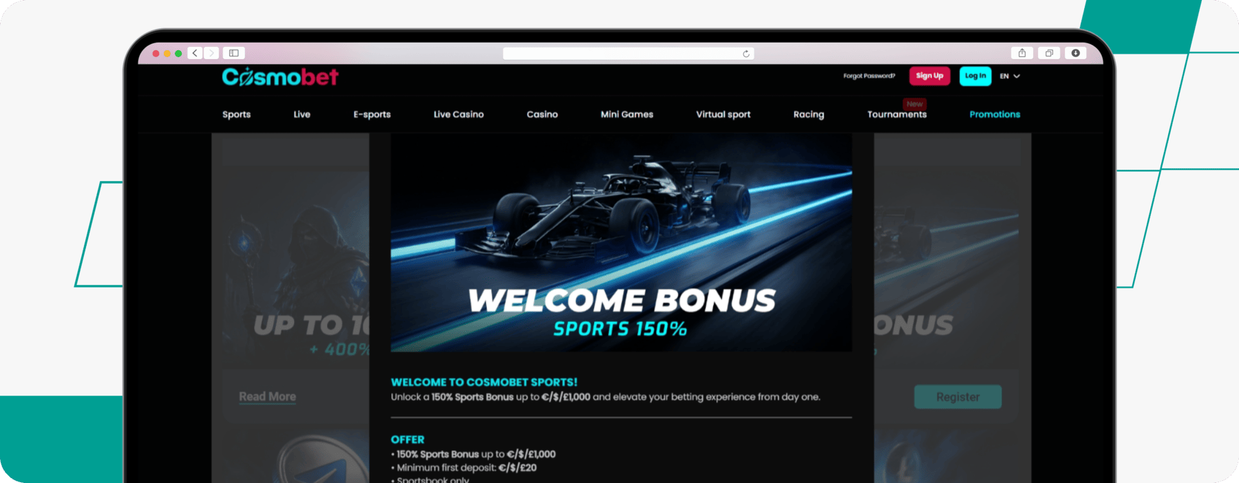 screenshot of cosmobet sports welcome offer