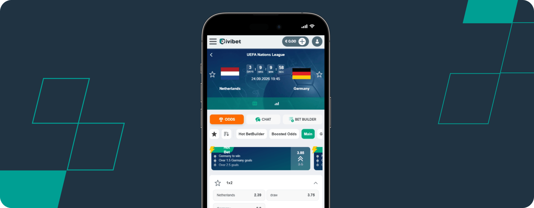 screenshot of ivibet mobile app