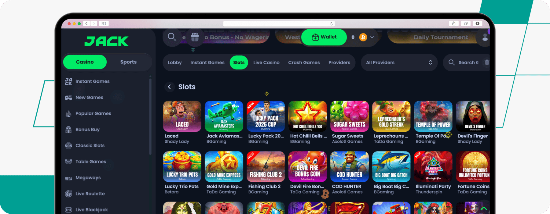 screenshot of jack casino slots