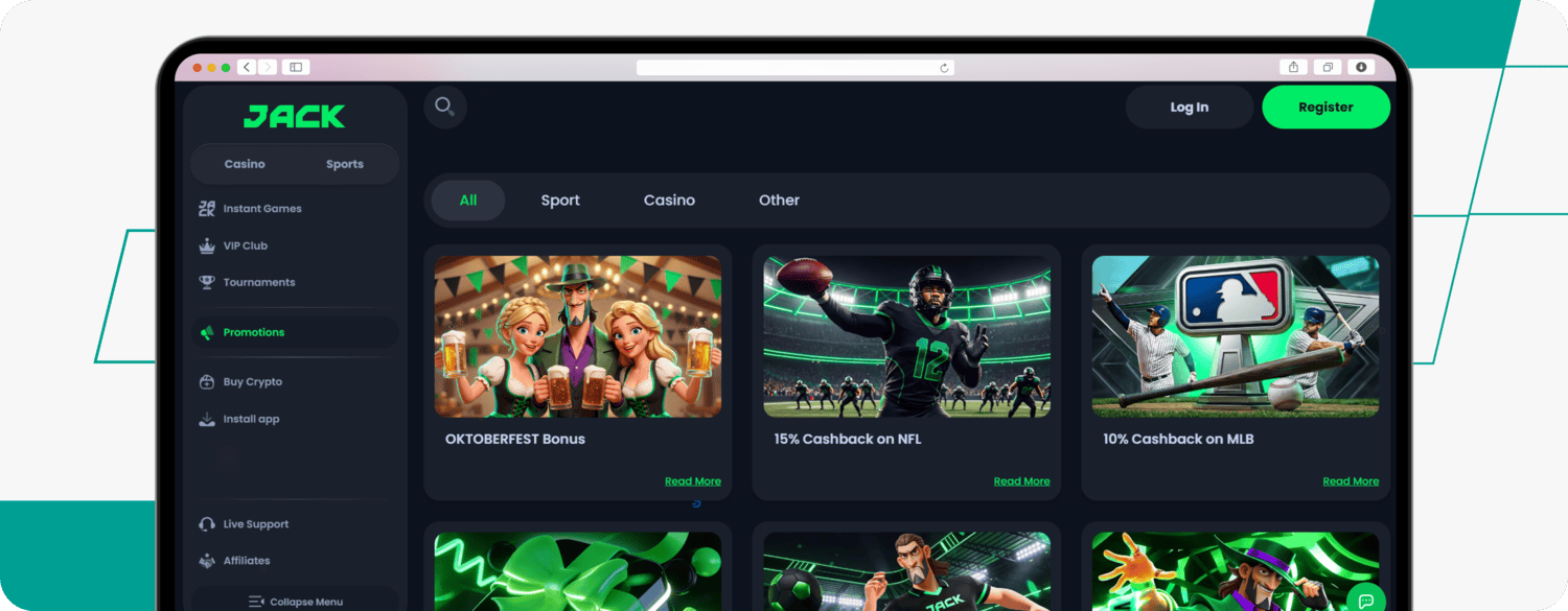 screenshot of jack promotions page