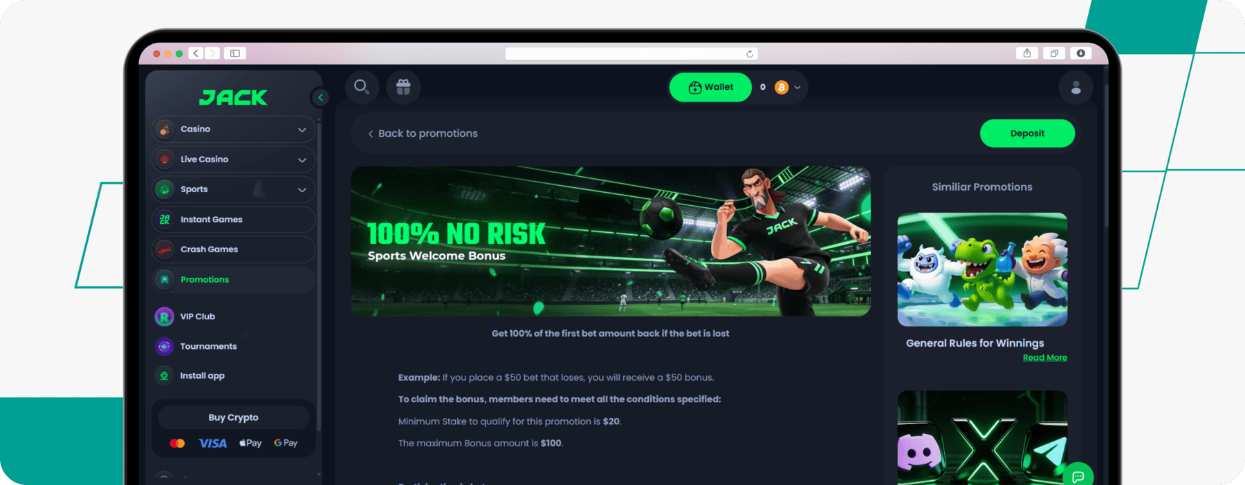 screenshot of jack sports welcome offer