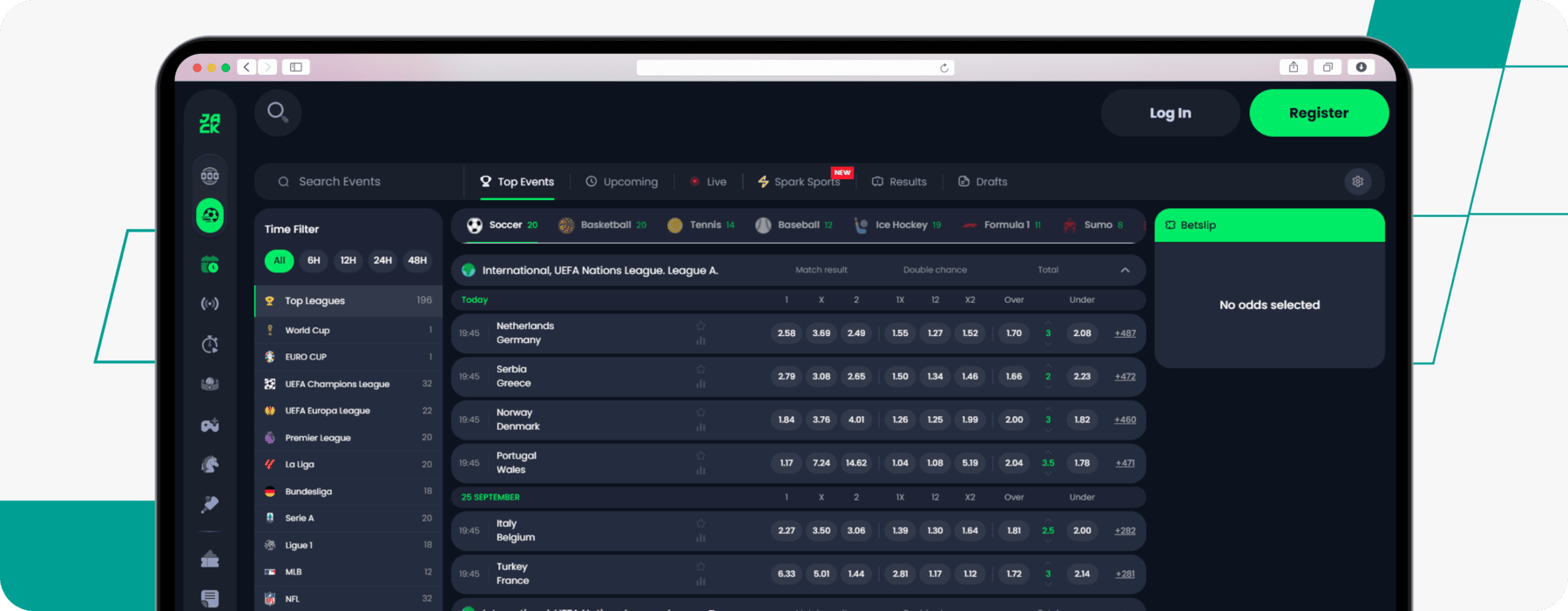 screenshot of jack sportsbook showing top football events