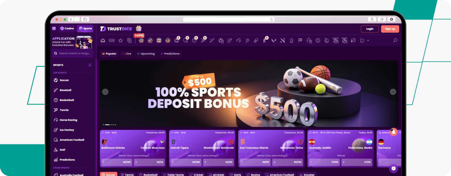 screenshot of trustdice sportsbook