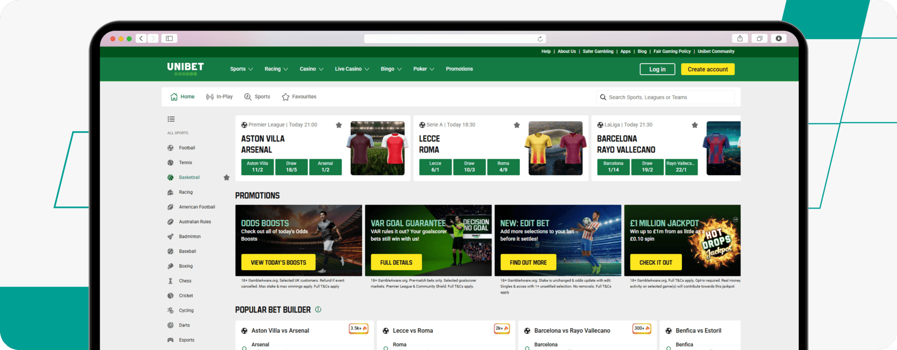 screenshot of unibet portugal sportsbook