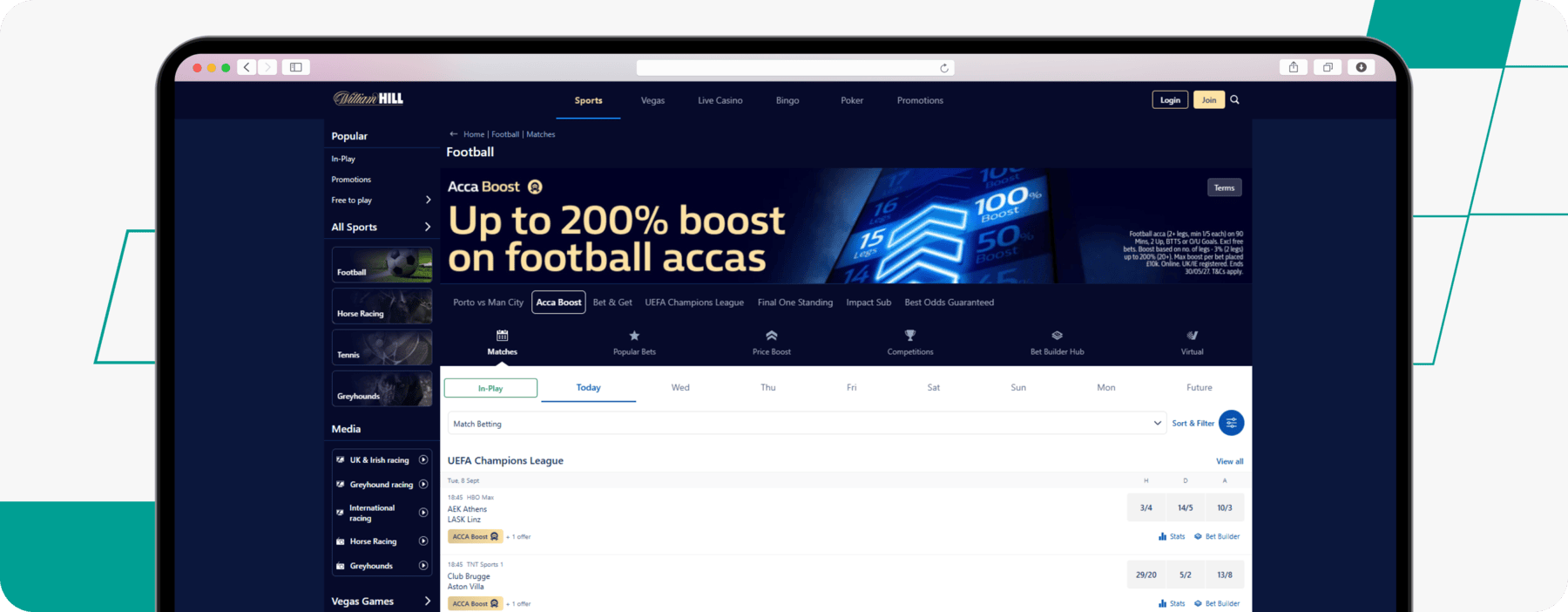 screenshot of william hill football acca boost