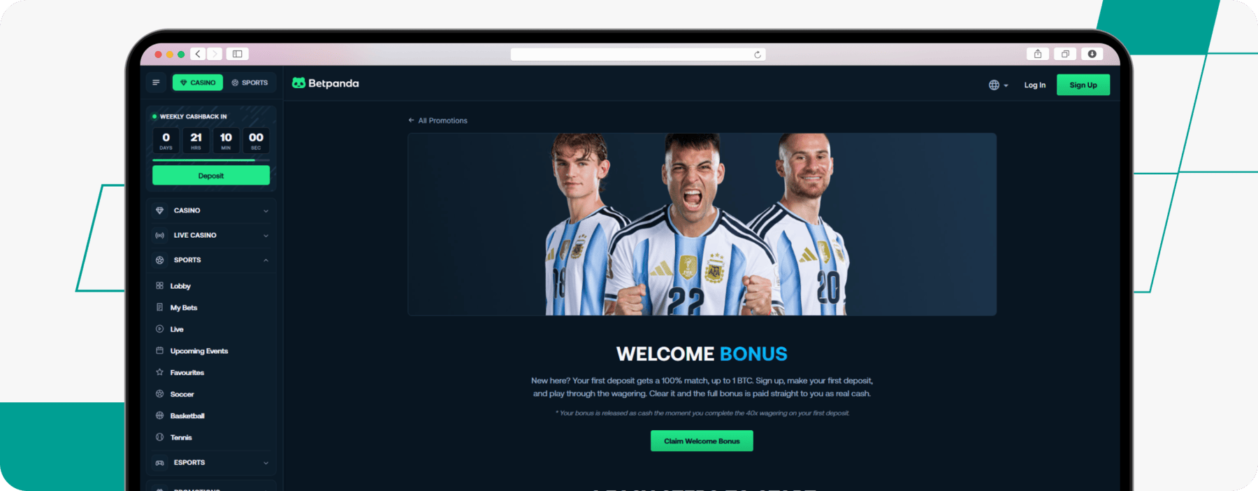 screenshot of betpanda casino welcome bonus