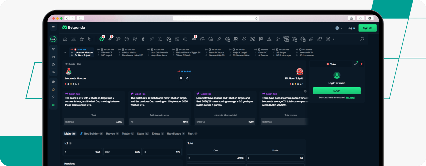 screenshot of betpanda live betting page