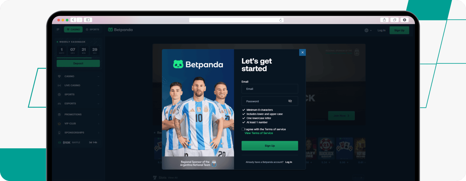 screenshot of betpanda registration form
