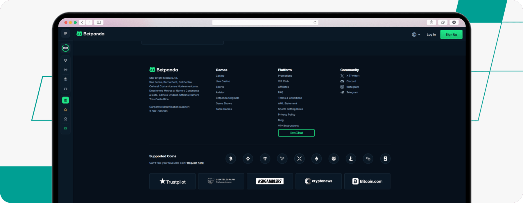 screenshot of betpanda website footer