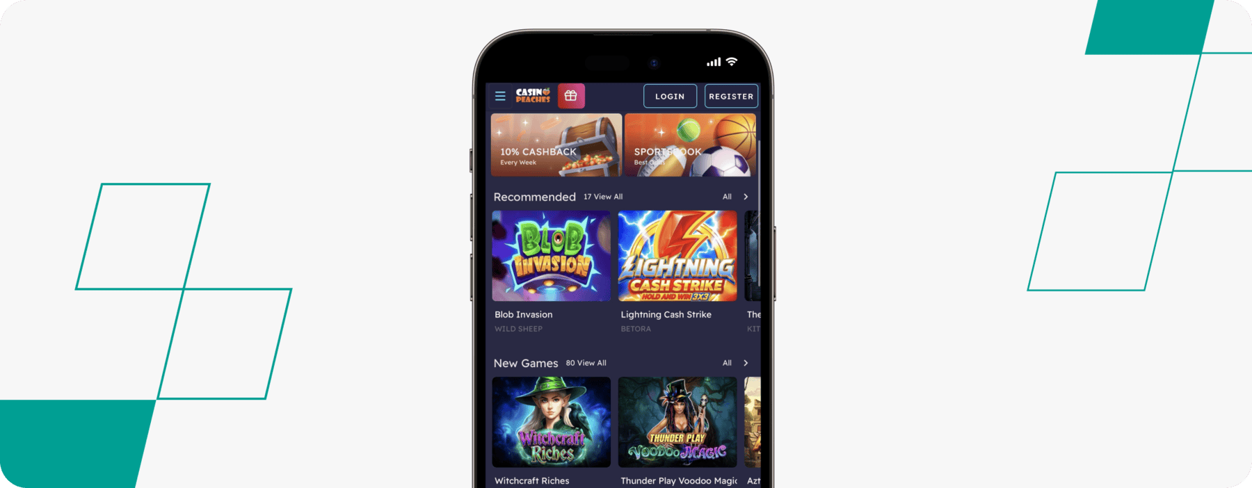 screenshot of casino peaches mobile site