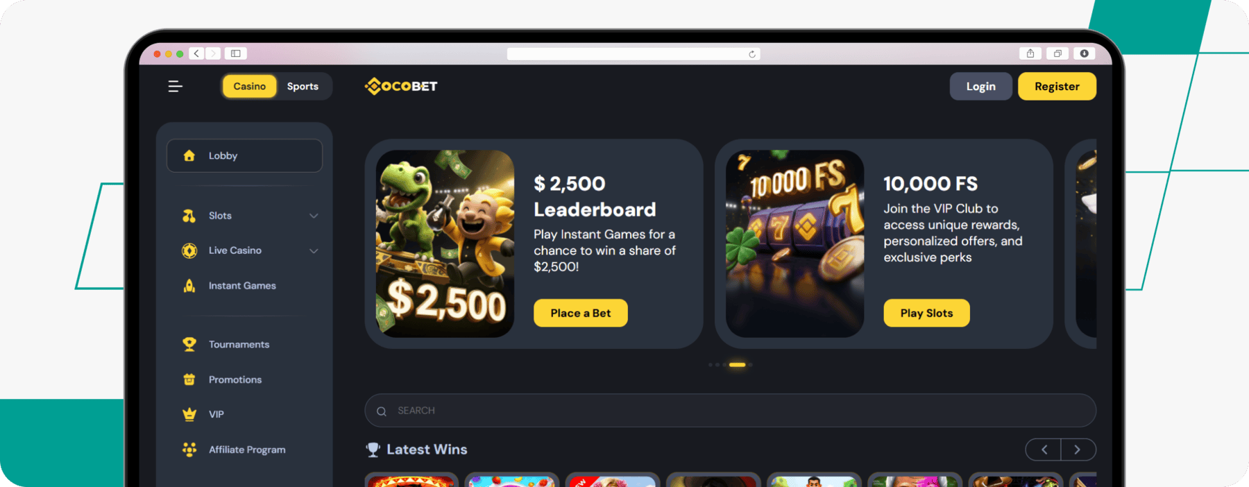 screenshot of cocobet casino