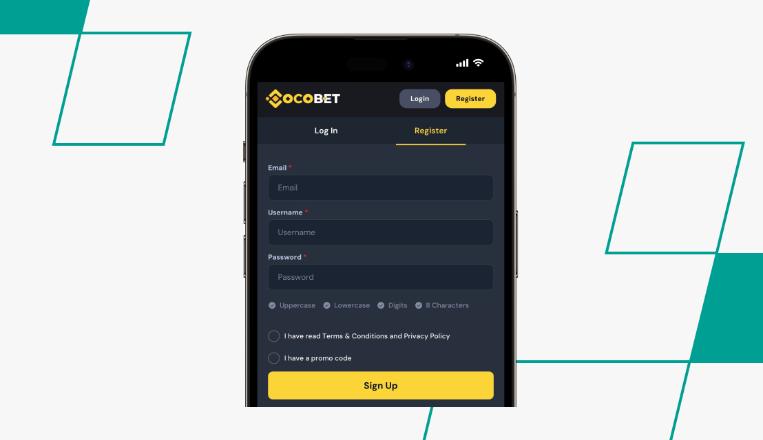 screenshot of cocobet sign up form