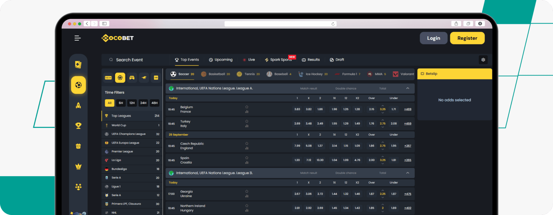 screenshot of cocobet sportsbook