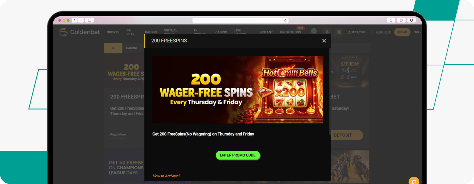 screenshot of goldenbet 200 free spins offer