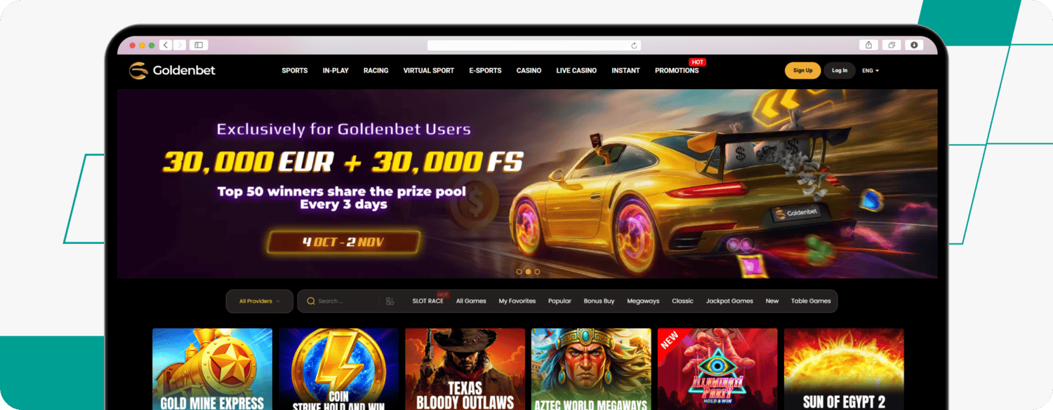 screenshot of goldenbet casino homepage