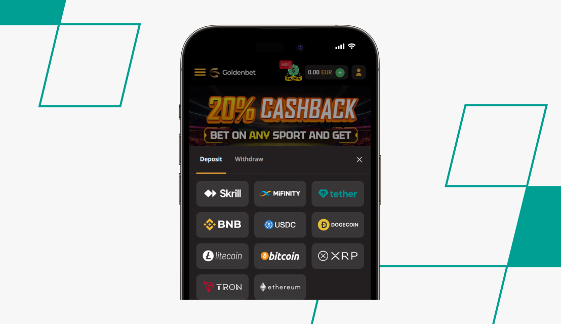 screenshot of goldenbet deposit methods