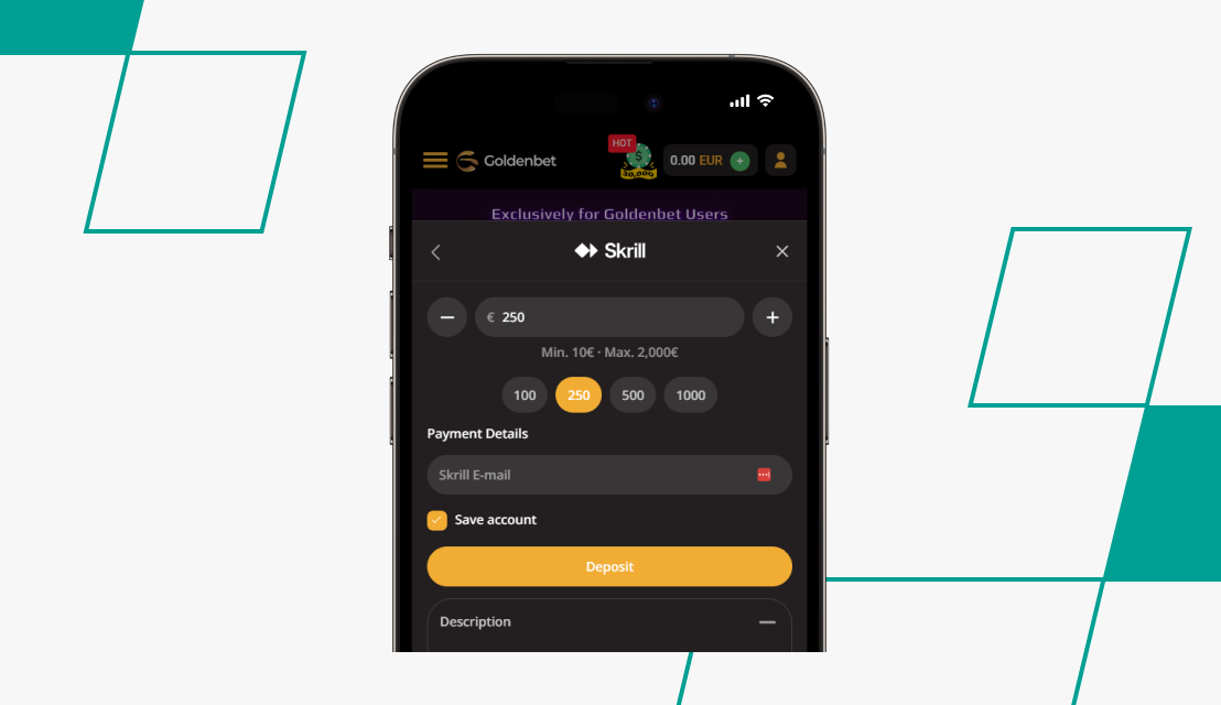 screenshot of goldenbet skrill deposit window