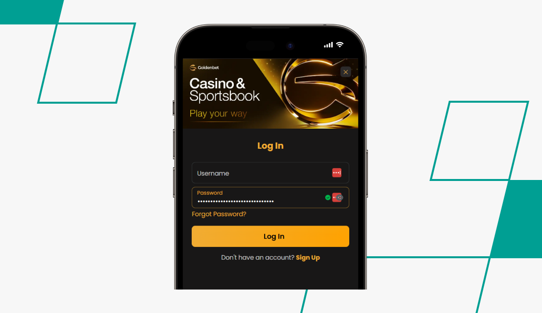 screenshot of goldenbet log in page
