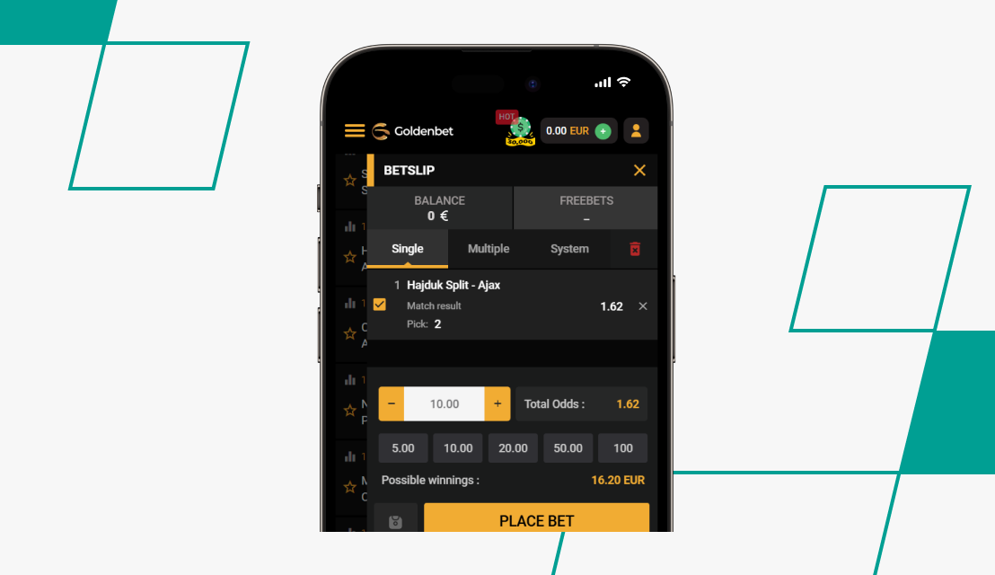 screenshot of goldenbet bet slip