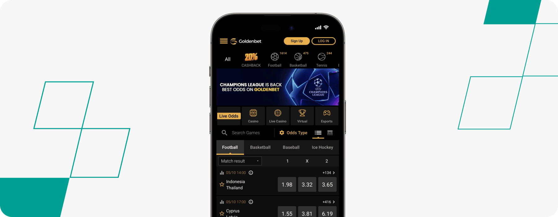 screenshot of goldenbet mobile site