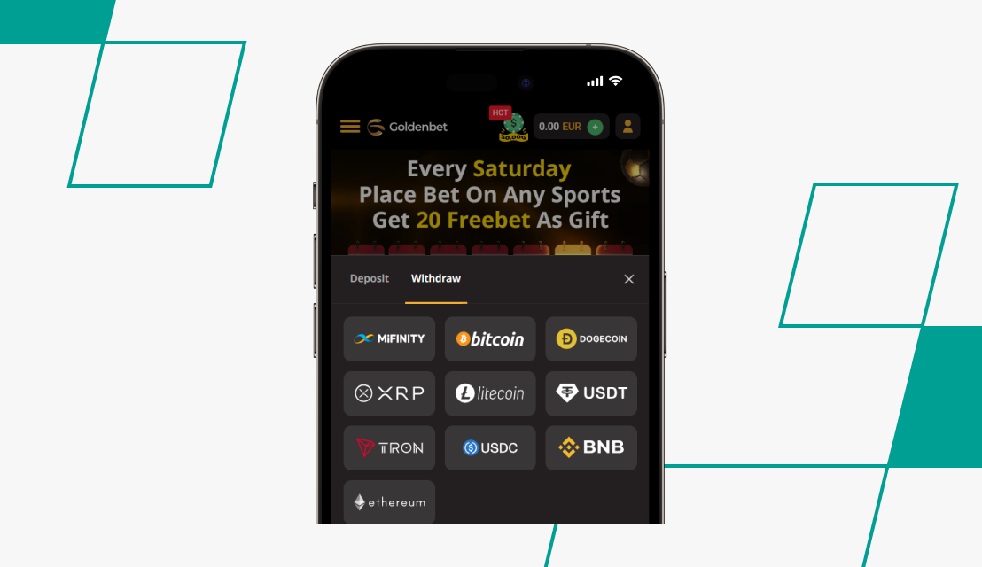screenshot of goldenbet withdrawal methods
