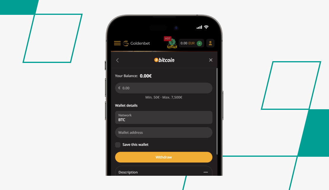 screenshot of goldenbet bitcoin withdrawal window