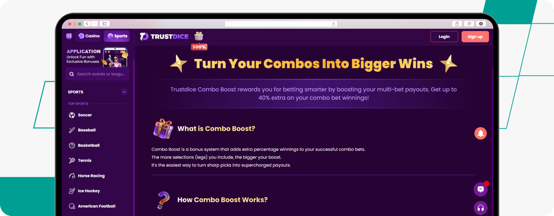 screenshot of trustdice combo boost page