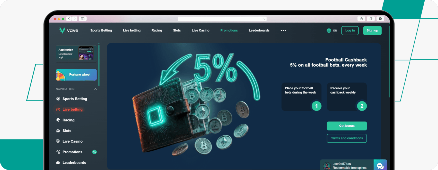 screenshot of vave football cashback offer