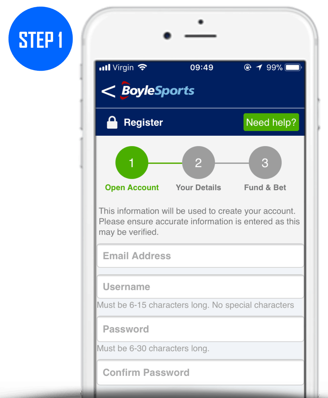 BoyleSports Sign Up Process Step 1