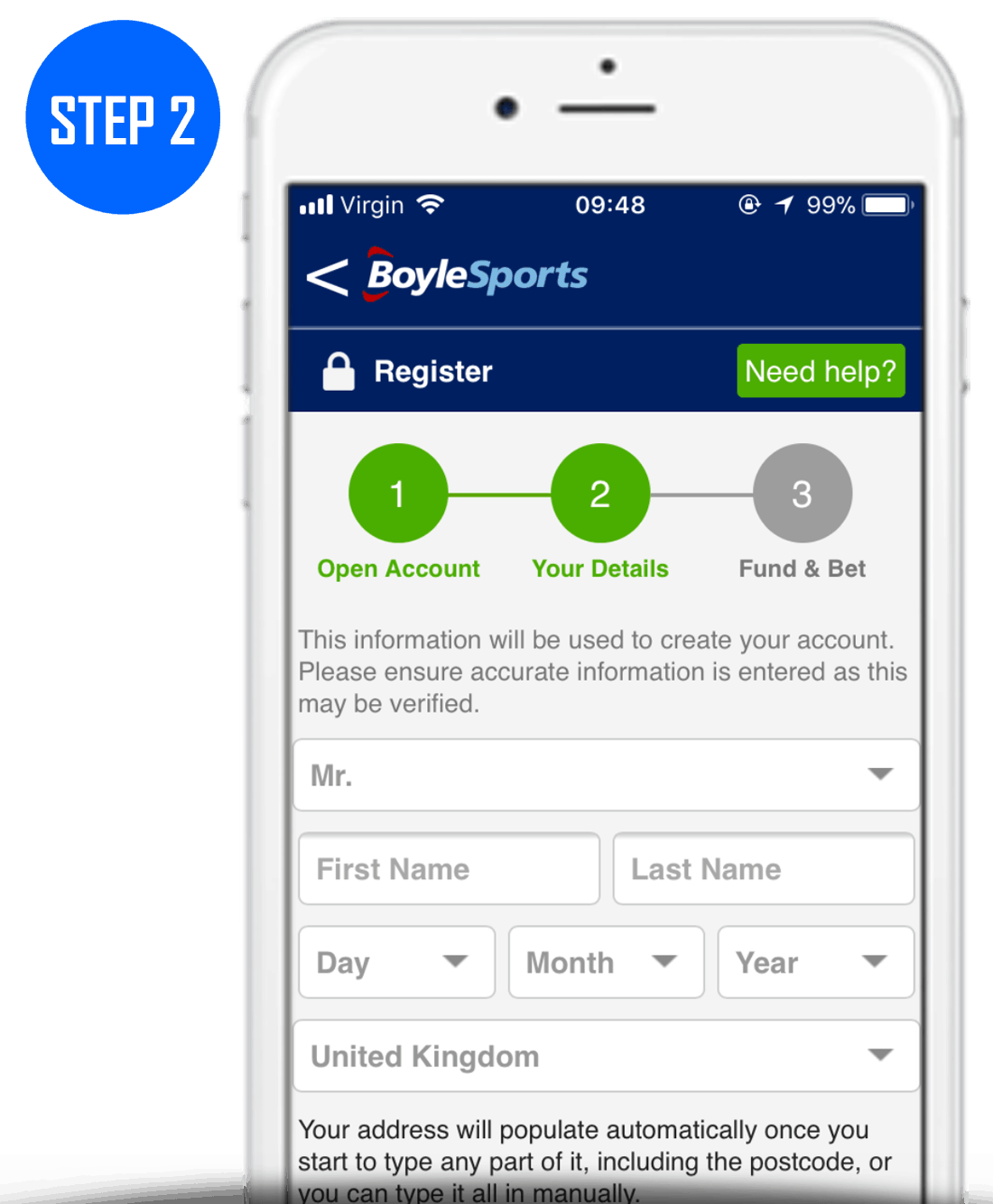 BoyleSports Sign Up Process Step 2