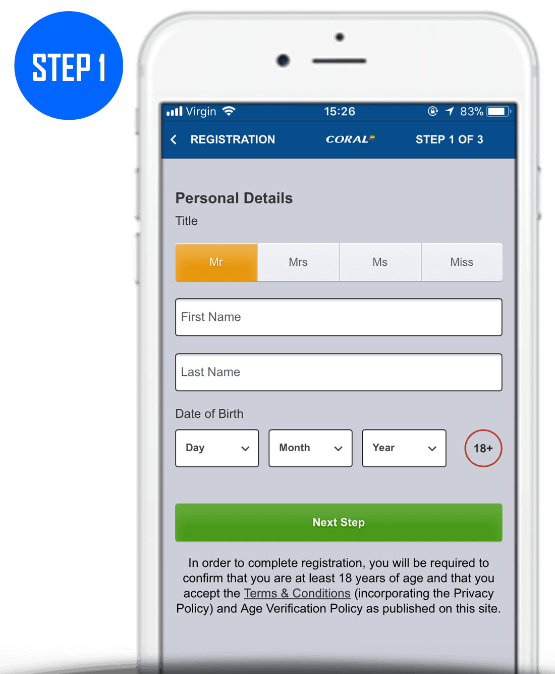 Coral Sign Up Process Step 1
